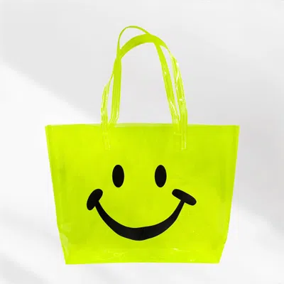 Fashnzfab Smile Face Printed Transparent Tote Bag / Shoulder Bag In Green