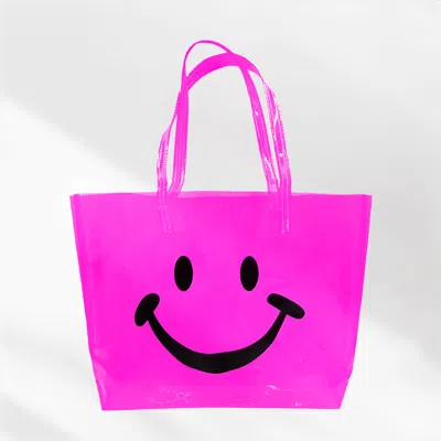 Fashnzfab Smile Face Printed Transparent Tote Bag / Shoulder Bag In Pink
