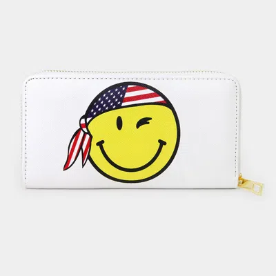 Fashnzfab Smile Face With American Usa Flag Bandana Wallet In White