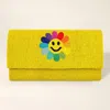 Fashnzfab Smile Flower Accented Seed Beaded Clutch / Crossbody Bag In Yellow