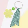 Fashnzfab Smile Flower Heart Gingham Ribbon Bag Charm / Keychain In Yellow