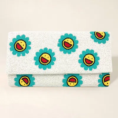 Fashnzfab Smile Flower Seed Beaded Clutch / Crossbody Bag In Blue