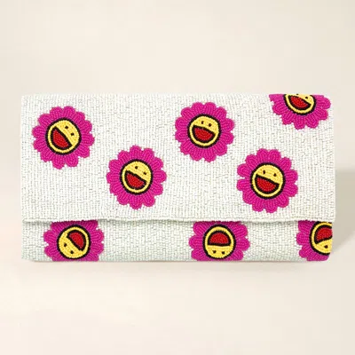 Fashnzfab Smile Flower Seed Beaded Clutch / Crossbody Bag In Pink