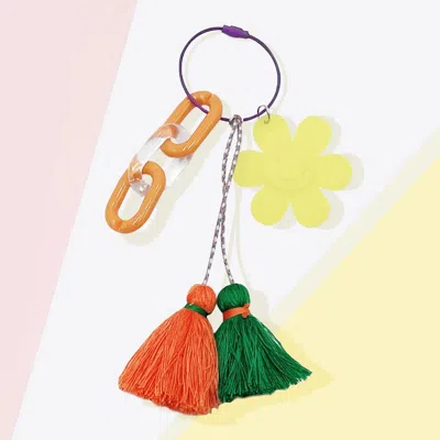 Fashnzfab Smile Flower Tassel Bag Charm / Keychain In Yellow