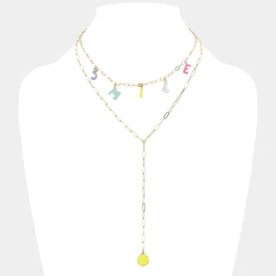 Fashnzfab Smile Message Emoji Pendant Double Layered Y Necklace In Gold