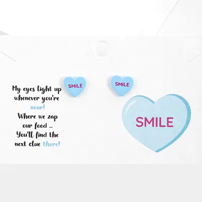 Fashnzfab Smile Message Heart Stud Earrings In Blue