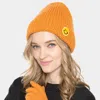 Fashnzfab Smile Patch Pointed Ribbed Knit Beanie Hat In Orange