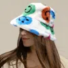Fashnzfab Smile Patterned Faux Fur Bucket Hat In White