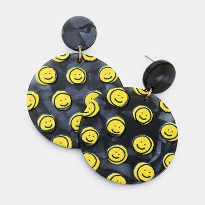 Fashnzfab Smile Patterned Resin Round Dangle Earrings In Black