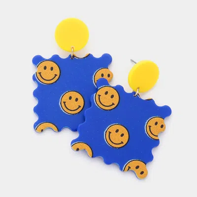 Fashnzfab Smile Patterned Resin Square Dangle Earrings In Blue