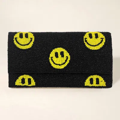 Fashnzfab Smile Patterned Seed Beaded Clutch / Crossbody Bag In Black