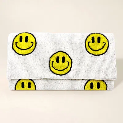 Fashnzfab Smile Patterned Seed Beaded Clutch / Crossbody Bag In White