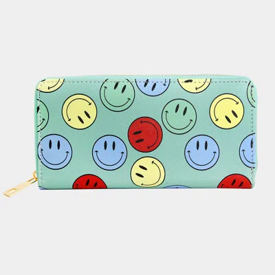 Fashnzfab Smile Patterned Zipper Wallet In Green