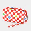 Fashnzfab Smile Pointed Check Patterned Wristlet Pouch Bag In Red