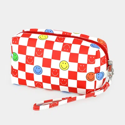 Fashnzfab Smile Pointed Check Patterned Wristlet Pouch Bag In Red