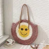 Fashnzfab Smile Pointed Color Block Straw Round Shoulder Bag In Pink