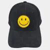 Fashnzfab Smile Pointed Corduroy Baseball Cap In Black