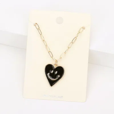Fashnzfab Smile Pointed Enamel Heart Pendant Necklace In Gold