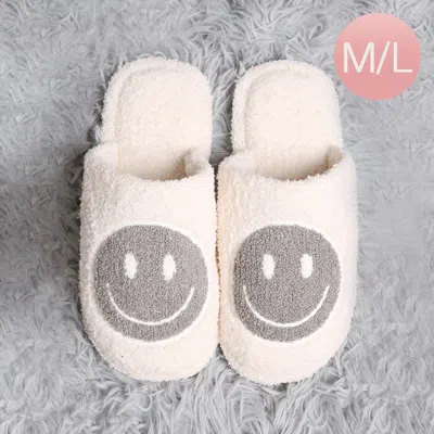 Fashnzfab Smile Print Soft Home Indoor Floor Slippers Gray M/l In Grey