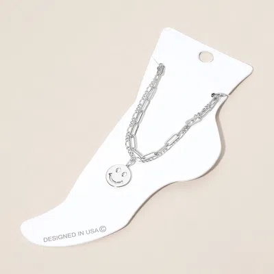 Fashnzfab Smiley Face Charm Accent Layered Chain Anklet In Multi