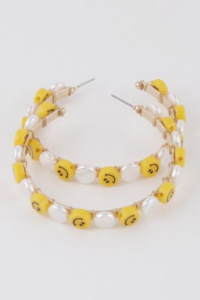 Fashnzfab Smiley Face Charm Hoop Earrings In Gold