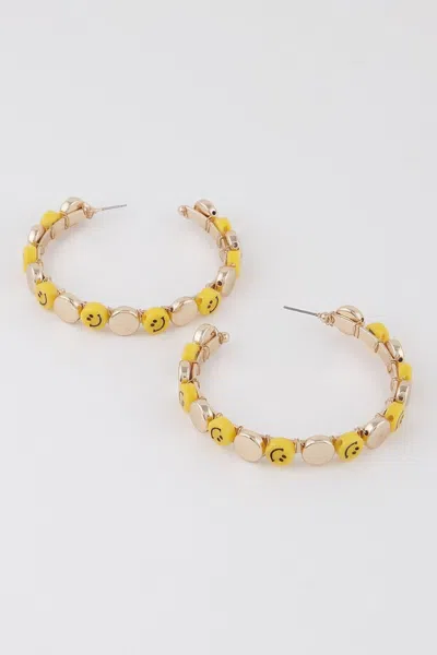 Fashnzfab Smiley Face Charm Hoop Earrings In Gold