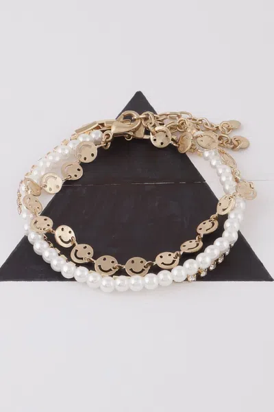 Fashnzfab Smiley Face Charms Bracelet In Gold