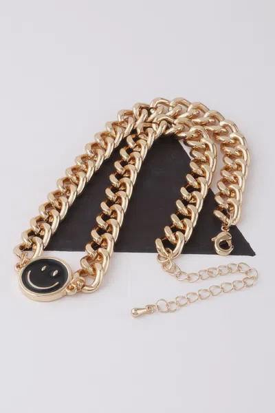 Fashnzfab Smiley Face Curb Chain Necklace In Gold