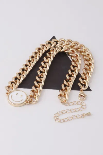 Fashnzfab Smiley Face Curb Chain Necklace In Gold