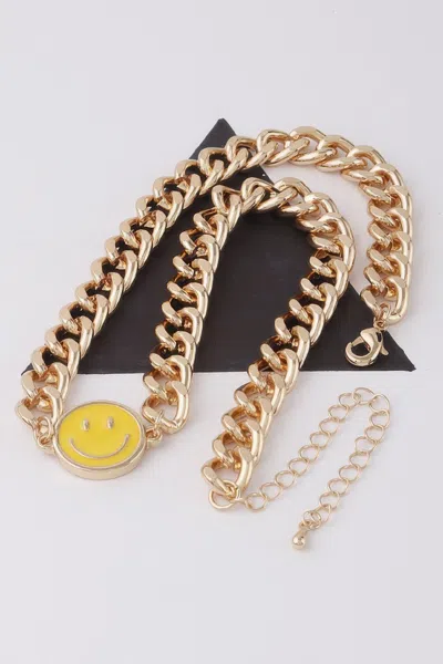 Fashnzfab Smiley Face Curb Chain Necklace In Multi