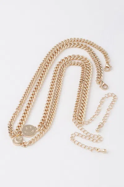 Fashnzfab Smiley Face Duo Choker Necklace In Gold