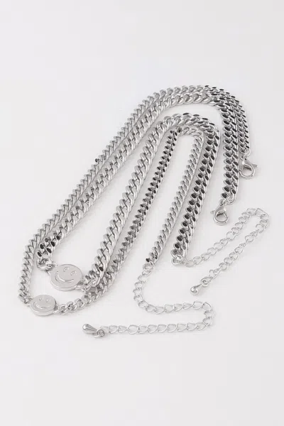 Fashnzfab Smiley Face Duo Choker Necklace In Silver