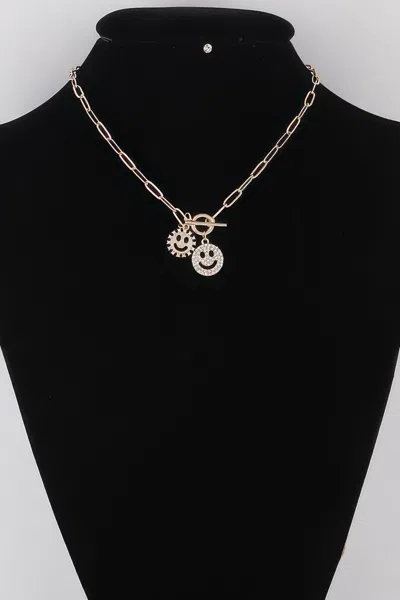 Fashnzfab Smiley Face Duo Toggle Chain Necklace In Multi