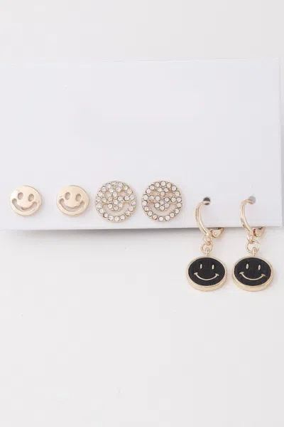 Fashnzfab Smiley Face Earrings Set In Gold