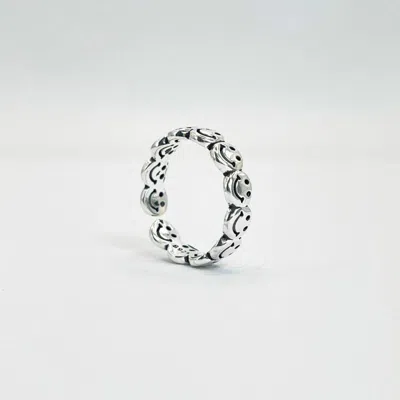 Fashnzfab Smiley Face Ring (adjustable) In Silver