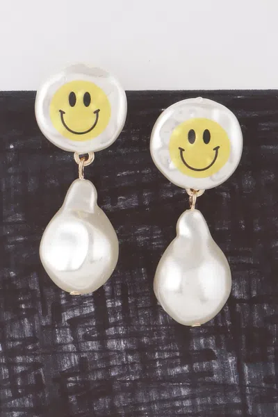 Fashnzfab Smiley Face Stone Drop Earrings In Gold