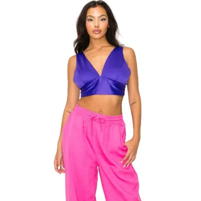 Fashnzfab Smock V-neck Satin Bra Top In Purple