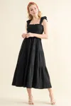 Fashnzfab Smocked Ruffled Tiered Dress In Black