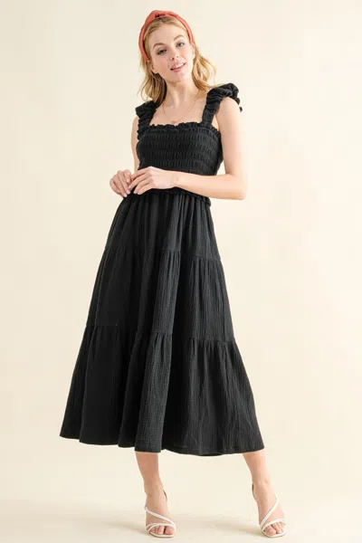 Fashnzfab Smocked Ruffled Tiered Dress In Black