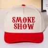 Fashnzfab Smoke Show Message Embroidered Five Panel Canvas Snapback Baseball Cap In White