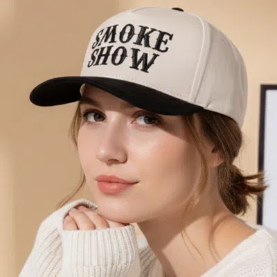 Fashnzfab Smoke Show Message Embroidered Five Panel Canvas Snapback Baseball Cap In Brown
