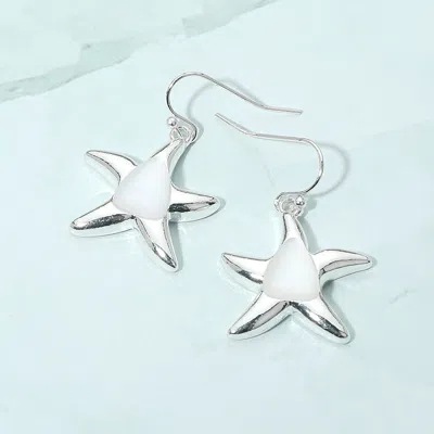 Fashnzfab Smooth Center Accent Starfish Drop Earrings In Silver