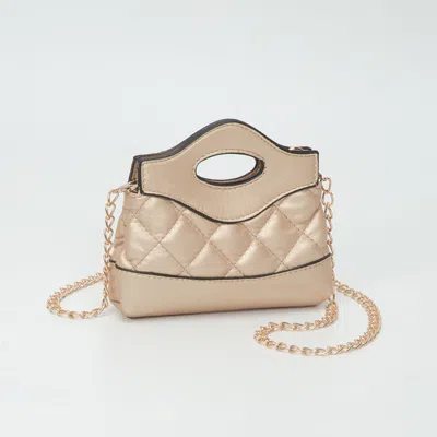 Fashnzfab Smooth Faux Leather Mini Quilted Handbag Crossbody Bag In Gold
