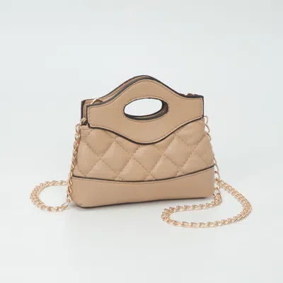 Fashnzfab Smooth Faux Leather Mini Quilted Handbag Crossbody Bag In Sand