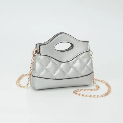 Fashnzfab Smooth Faux Leather Mini Quilted Handbag Crossbody Bag In Silver