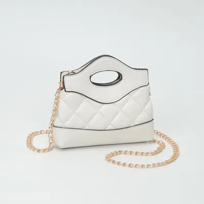 Fashnzfab Smooth Faux Leather Mini Quilted Handbag Crossbody Bag In White