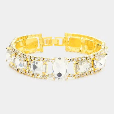 Fashnzfab Smoothed Square Rhinestone Evening Bracelet Gold