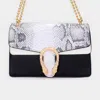 Fashnzfab Snake Accented Faux Leather Shoulder / Crossbody Bag In Gray