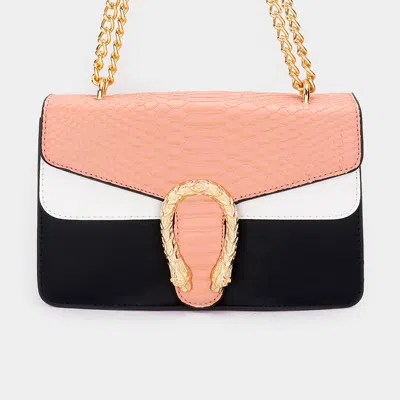 Fashnzfab Snake Accented Faux Leather Shoulder / Crossbody Bag In Pink