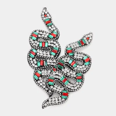 Fashnzfab Snake Beaded Crystal Felt Back Earrings - Clear, Emerald In Metallic